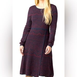 Prana Women's Patterned Midi Dress - Burgundy and Navy